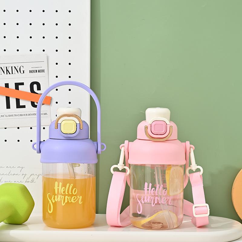 Спортивная бутылка большой емкости с портативной ручкой для занятий спортом на открытом воздухе, ПК, пластиковая чашка для воды, красивая чашка для фитнеса для мужчин и женщин с соломинкой
