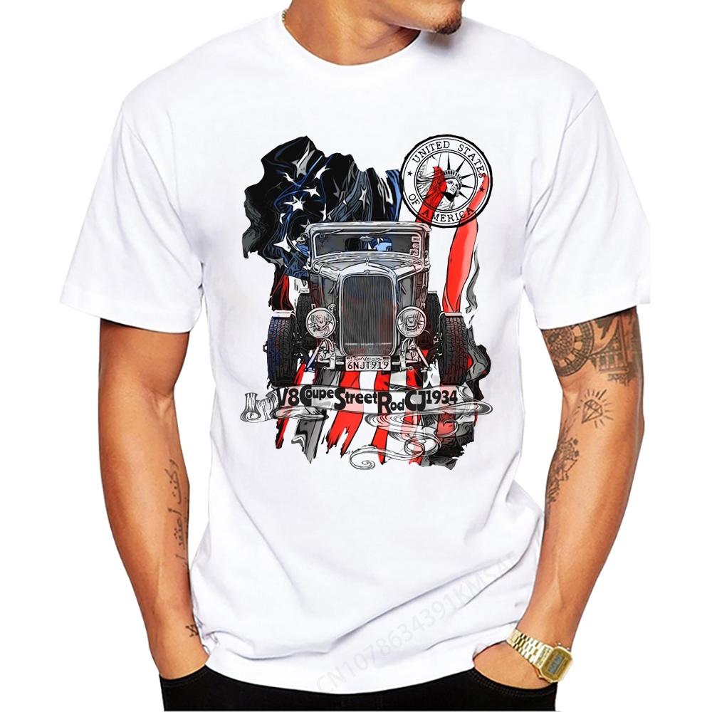 Muscle Car Men T-Shirt Vintage Car Old School Speed and Power Printed Cool T Shirts Short Sleev
