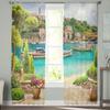 A Port Town With Boats Sheer Curtains Bedroom Voile Curtain Living Room Window Sheer Curtains Kitchen Tulle Drapes