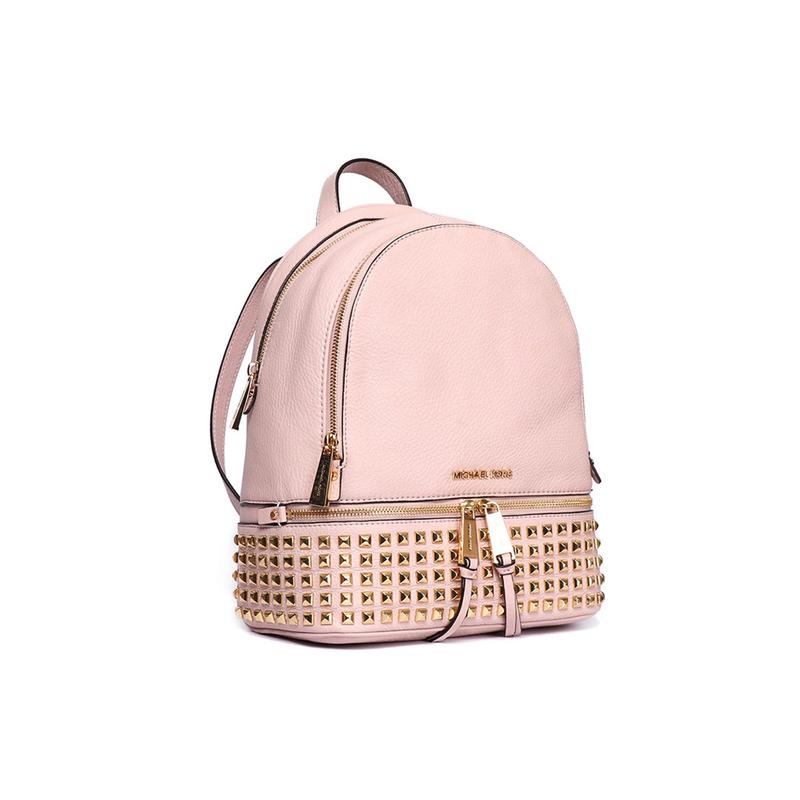 Michael Kors Rhea модный рюкзак с заклепками, элегантный, однотонный, кожаный, школьный, среднего размера, женский, розовый
