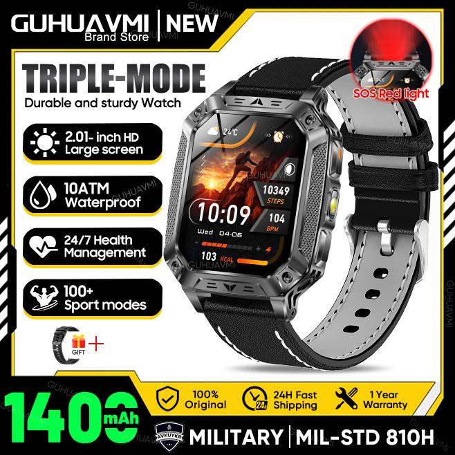 New Military 1400mAh Battery Smart Watch 2.01-inch AMOLED Screen LED Flashlight Waterproof BT Call Sports Smartwatch Men