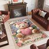 Teddy Bear Theme Crystal Velvet Rug Personalized Custom Name Text Soft Floor Mat Home Decor