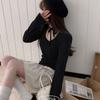 The Pink Women Slim Fit U Neck Ribbon Tie Dot Long Sleeve Tee