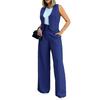 Women Wide Leg Pants with Sleeveless Vest Solid Color High Waist Elegant Lady Baggy Pants Set Casual Streetwear
