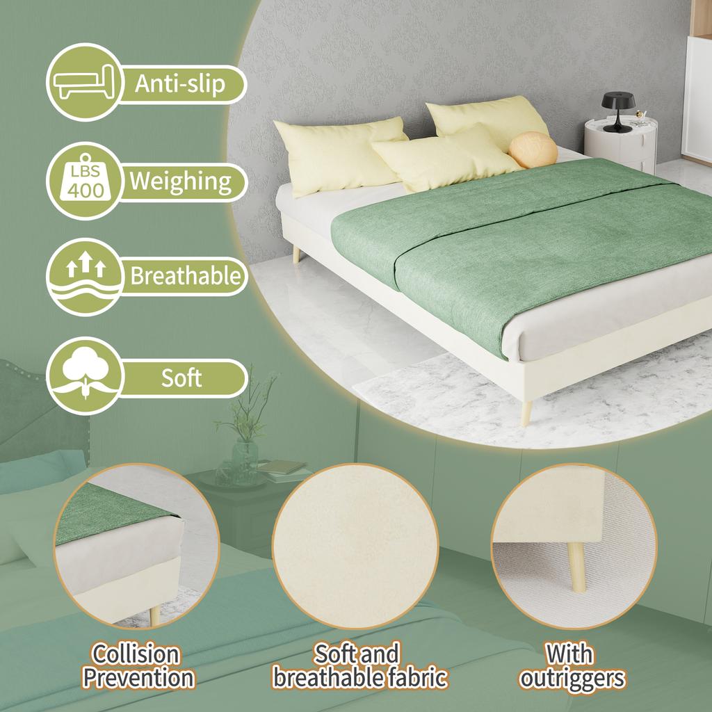 Modern Minimalist Bed Frame, 140x200 cm, Beige, Dutch Velvet Fabric, Low-Profile Base. Excludes Gas Lift Mechanism, Headboard, and Mattress.