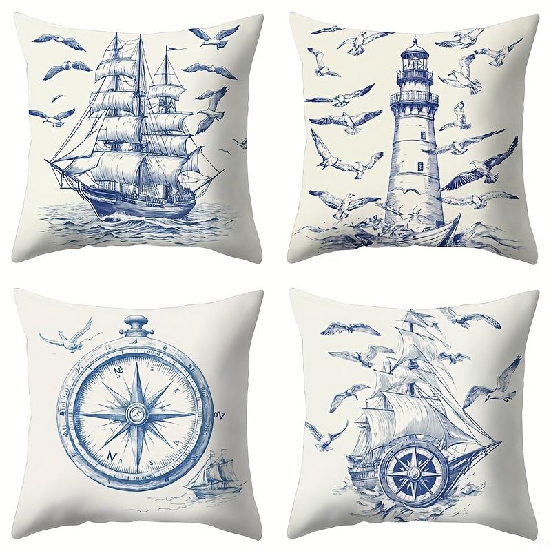 Compass and seagull pattern Singlesided printing Short plush Suitable for living rooms bedrooms sofas (excluding pillow cores)
