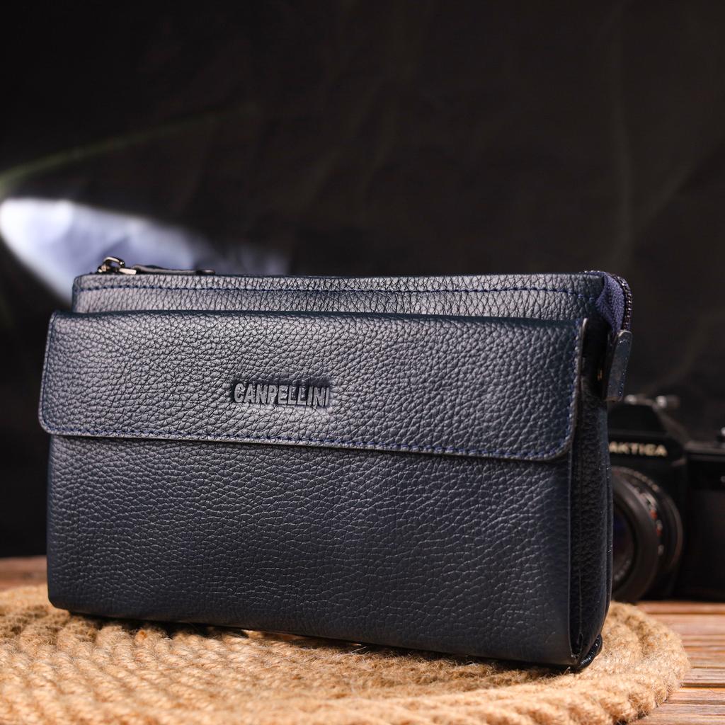 Мужской вместительный клатч из натуральной кожи CANPELLINI 21550 Синий