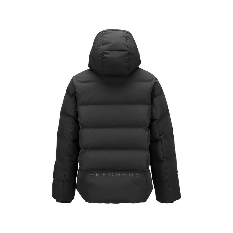 Skechers Серия Comfort Sports FW24 Однотонная теплая короткая пуховая куртка с капюшоном Мужская верхняя одежда Черный P424M016-0018