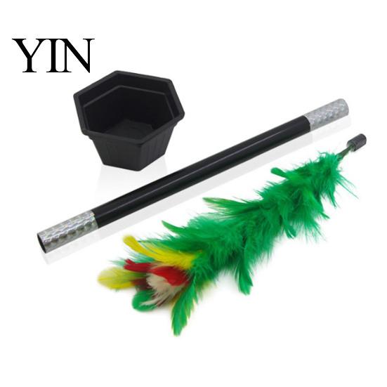 Colorful Feather Flower Stick to Magic Trick, Appearing in Pot from Wand, Impromptu Tricks Up Close Stage Trick Props for Street Performance, Parties