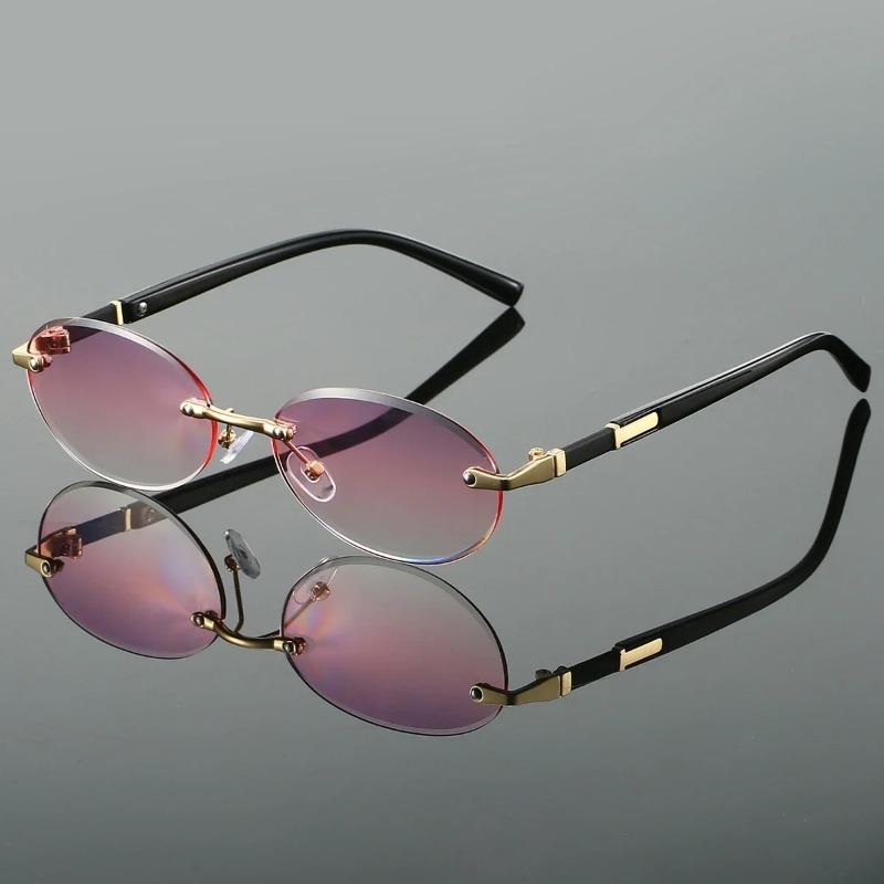 Новые овальные солнцезащитные очки без оправы Новая мода Градиентные океанические линзы Оттенки Трендовые винтажные Дизайнерские декоративные солнцезащитные очки