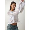 Women's White Openwork Crop Knitwear Sweater As00027