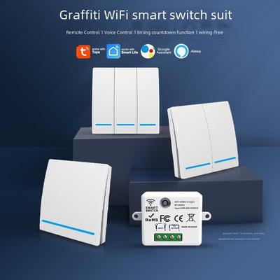 Умный коммутатор Tuya WiFi с беспроводным пультом дистанционного управления, бесплатными наклейками, управлением через приложение, синхронизацией и совместимостью с голосовым помощником Alexa.