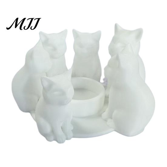 Маленькая скульптура кошки для стола 3D-печатный подсвечник, Эстетичный декор для рабочего стола с матовой шлифовкой, Встроенный элемент декора «Эркер» Гладкая изогнутая скульптура,