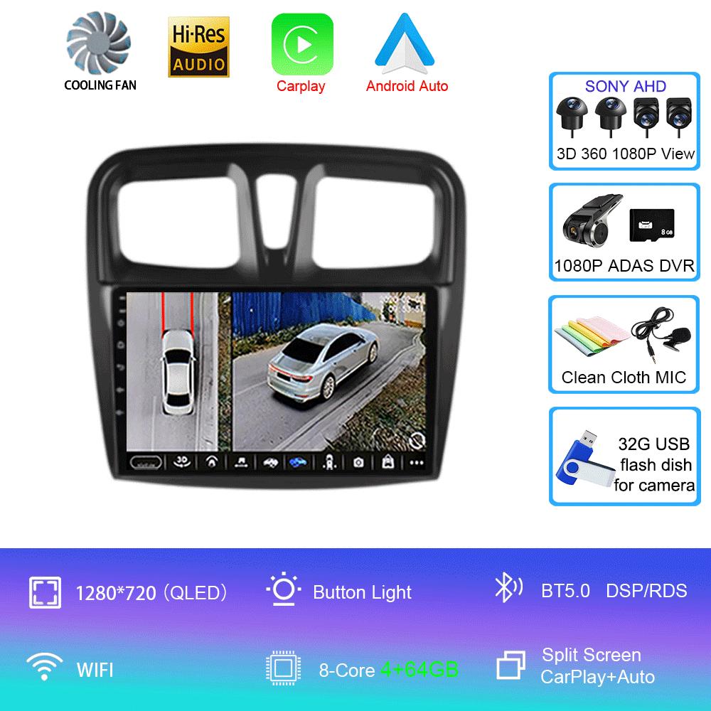 Для Renault Logan 2 Sandero 2 2012-2019 Автомобильное радио Android 14 Carplay Auto 2K Экран Мультимедийный проигрыватель Автомагнитола Стерео Головное Устройство