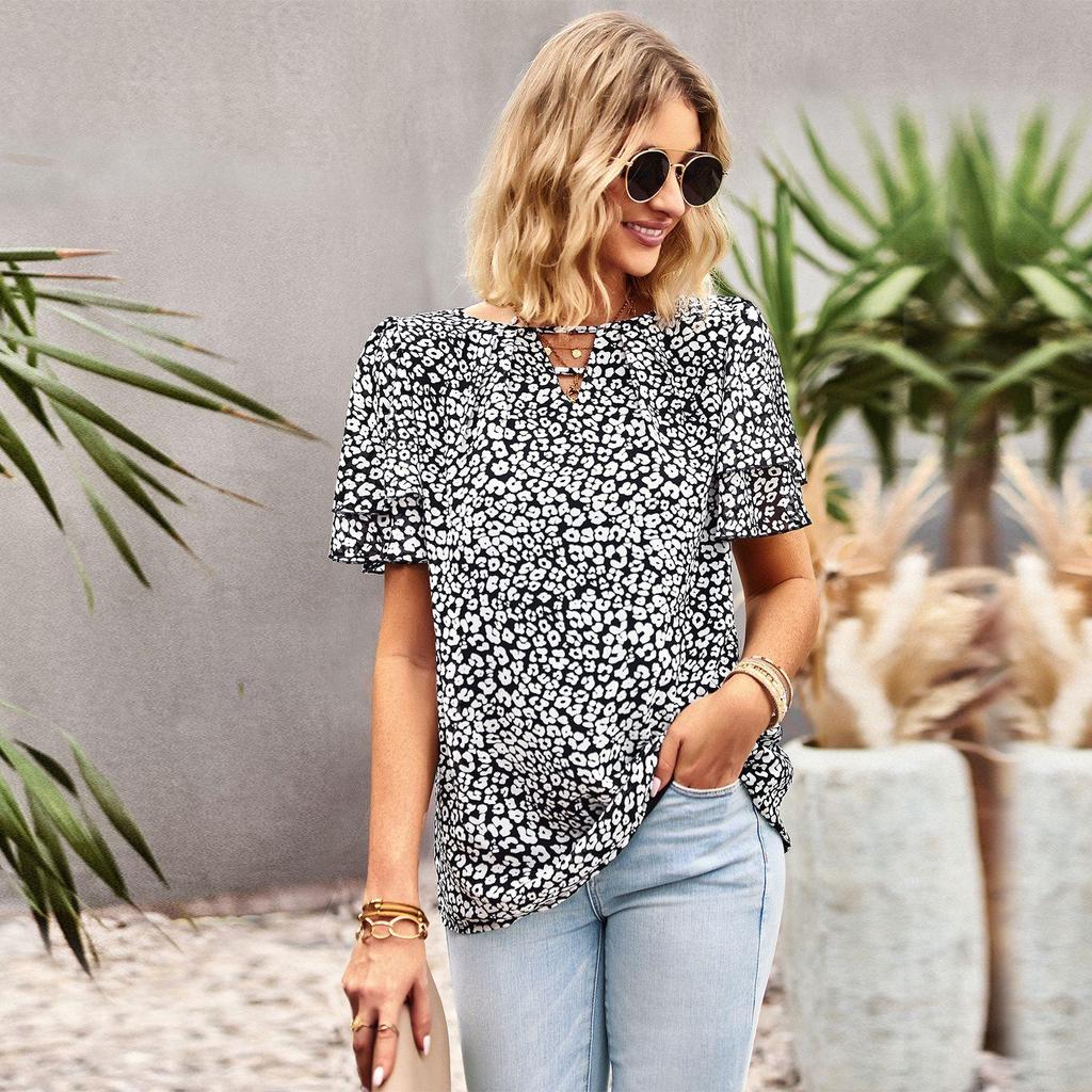 Фрагментированная блузка женская весна-лето O новый богемный топ с короткими рукавами