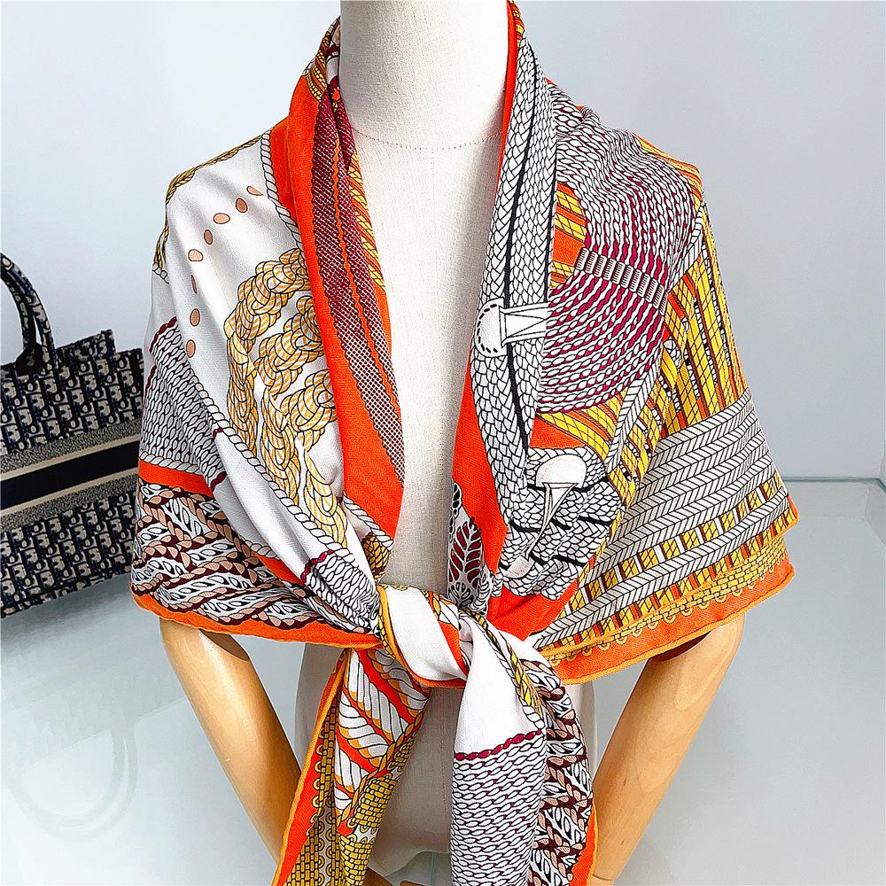 130cm Imitation Silk Cashmere Square Scarf Shawl Winter Scarf Women Brand Luxury Geometric Rope Scarves Wraps Pashmina Hijab