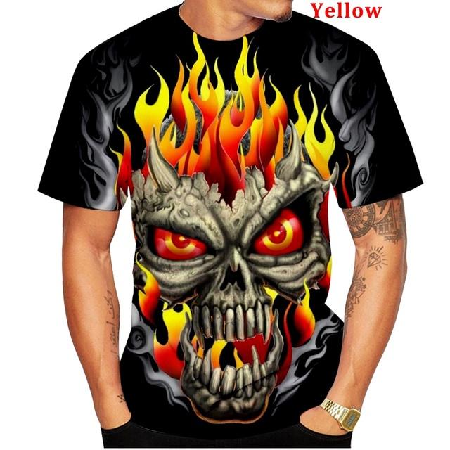 Men's Spring/Summer Fashion Funny Gothic Skull 3D Printed T Shirt Black Round Neck Short Sleeve Tops XXS-6XL