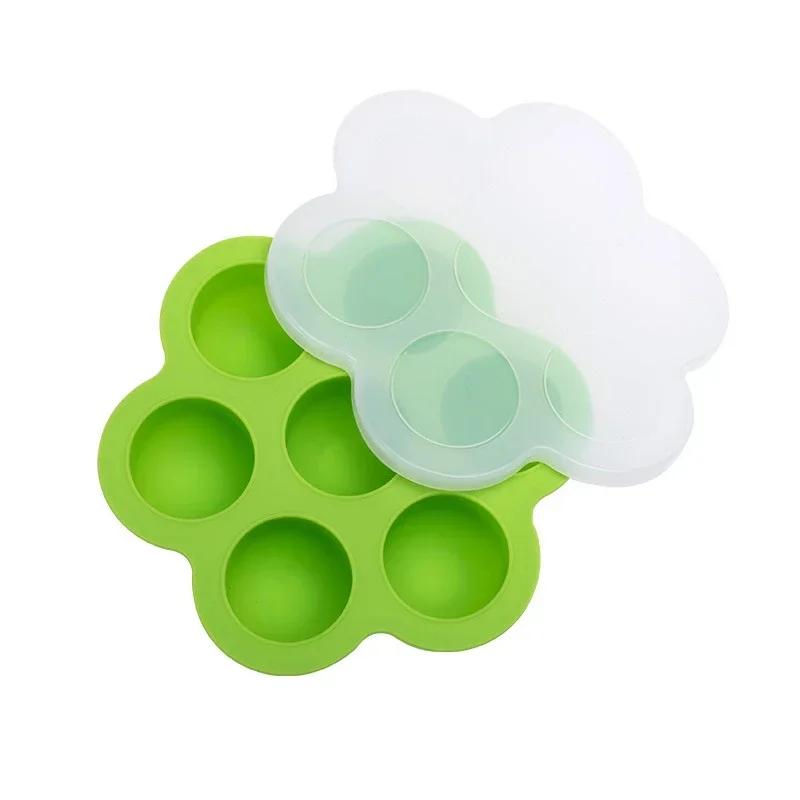 Многоразовые силиконовые лотки для заморозки детского питания с 7 отверстиями, форма для укуса яиц, не содержащая BPA, контейнеры для хранения детского питания с крышкой