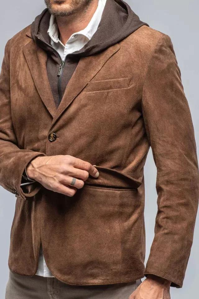 Men Brown Suede Blazer Formal Soft Lambskin Leather Handmade Fashionable Casual