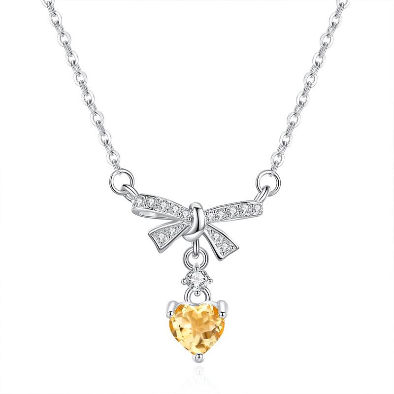 Bow sterling silver 925 necklace female niche design light luxury natural stone collarbone chain ins wind fringe pendant