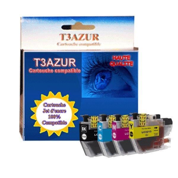 T3AZUR - 2+2 Cartouches compatibles Brother MFC-J491DW, MFC-J497DW, MFC-J890DW, MFC-J895DW, LC3213 XL