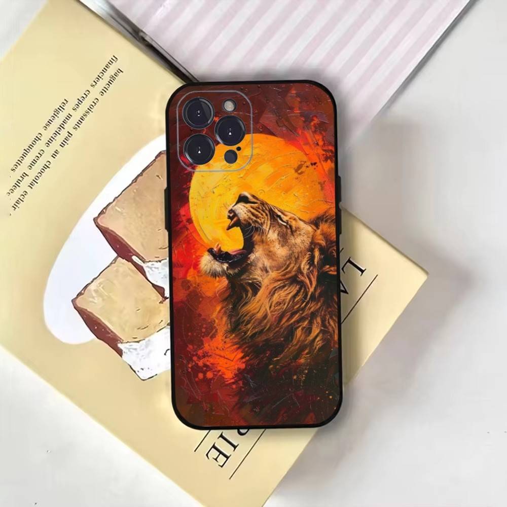 Крутой дизайн с узором в виде модного короля-льва Чехол для телефона Для iPhone17,16,15,14,13,12,11 Plus,Pro Max,Мягкий Черный Чехол
