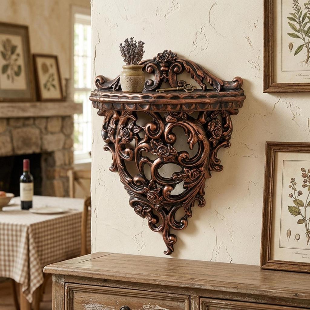 Shelf with Scrollwork Bracket Vintage-Inspired Resin Wall Corbel
