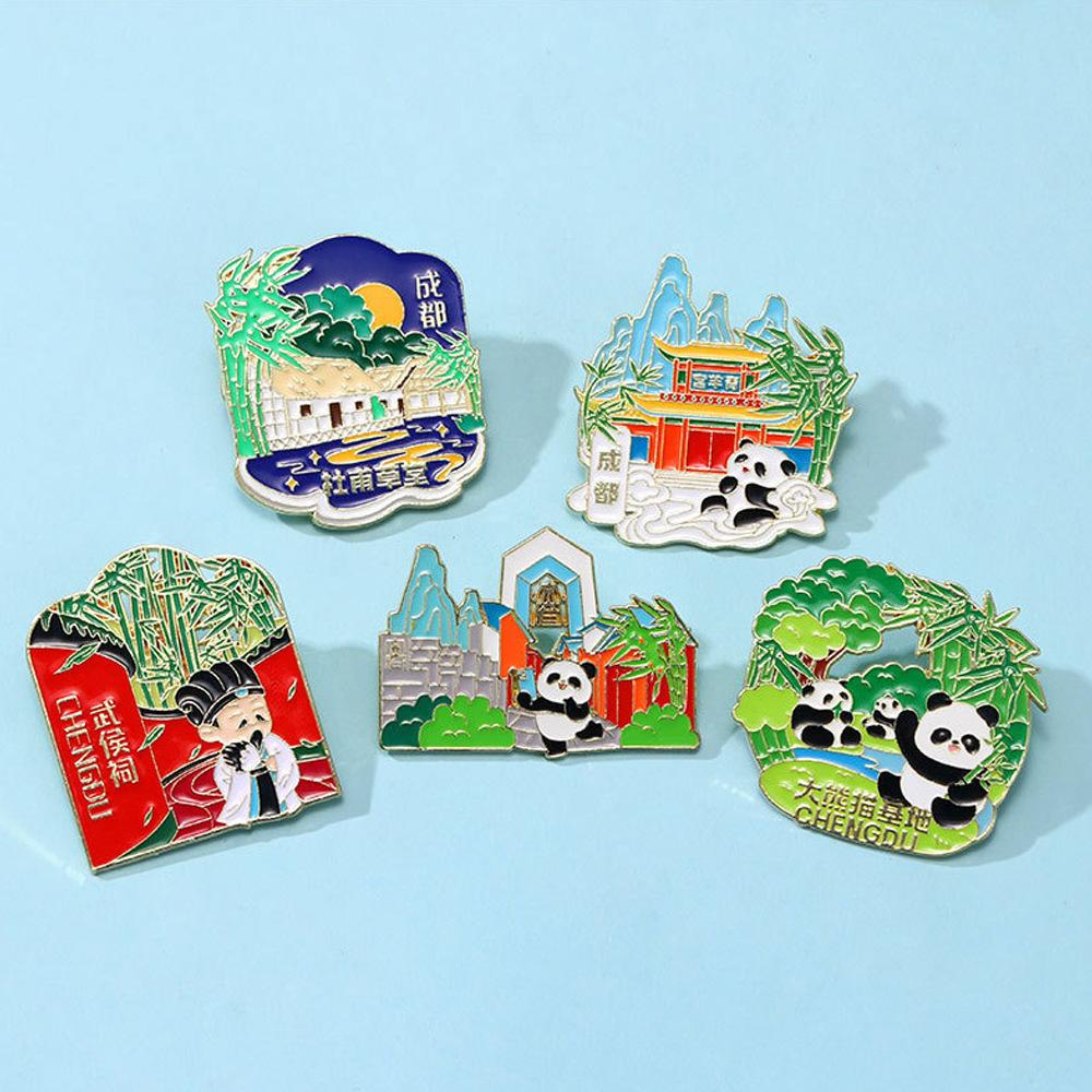 Sichuan Chengdu Cultural Tourism Scenic Spot Brooch Alloy Panda Badge Souvenir Peripheral For Wuhou Temple Du Fu Thatched Cottage