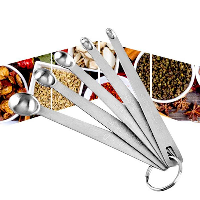 5Pcs/Set Measuring Spoon Stainless Steel Coffee Seasoning Multiple Size Spoon