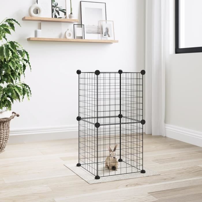 3114031 vidaXL Pet Cage 8 Panels Black 35x35 Cm Steel