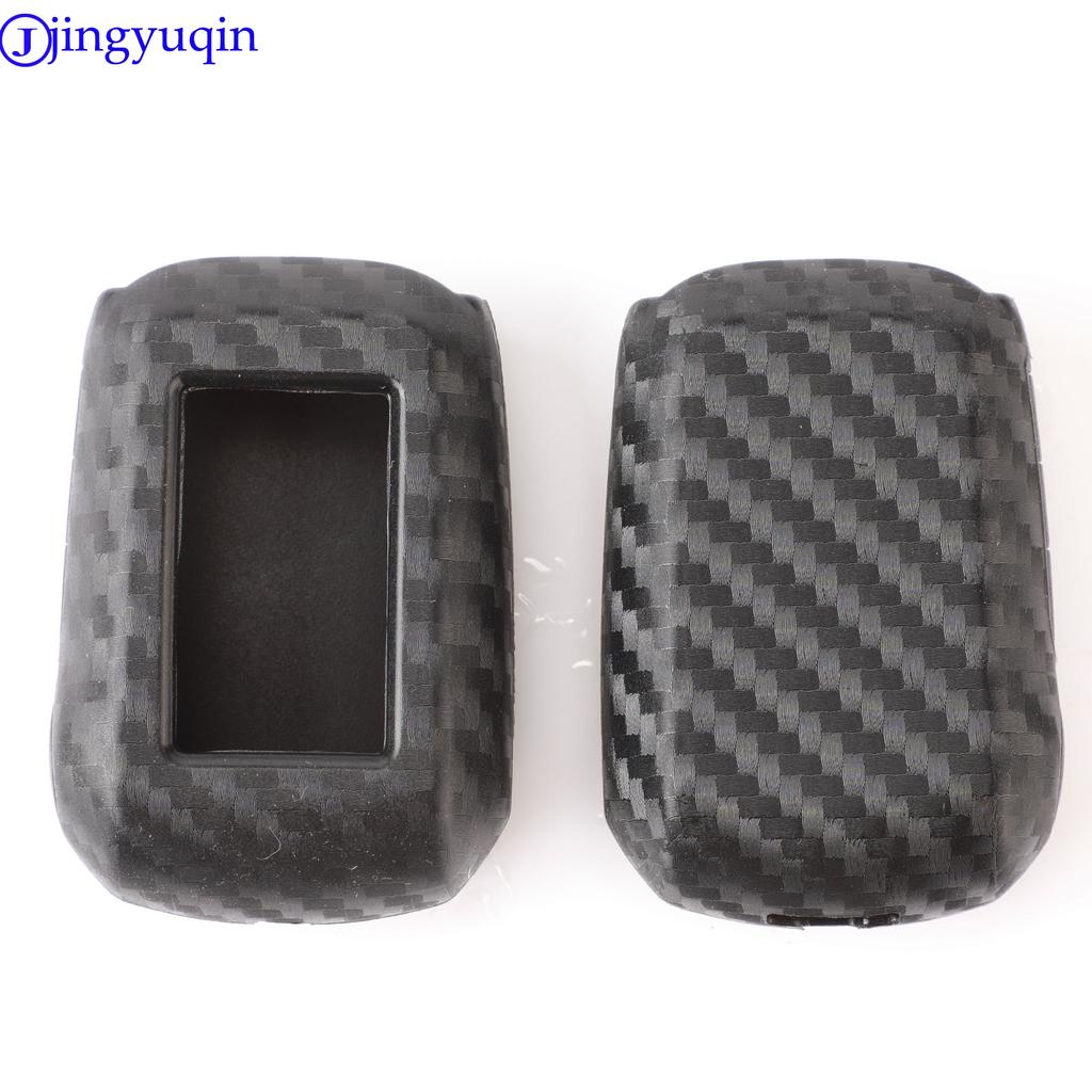 Jingyuqin 3b Carbon Fiber Patten Silicone Car Key Shell For Starline A92/A94/V62/A62/A64 LCD Car Key Holder Case Cover