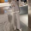 Casual Sweater Set Autumn Fake Two-piece Top + Wide-leg Pants Two-piece Set Knitted Sweater for Women