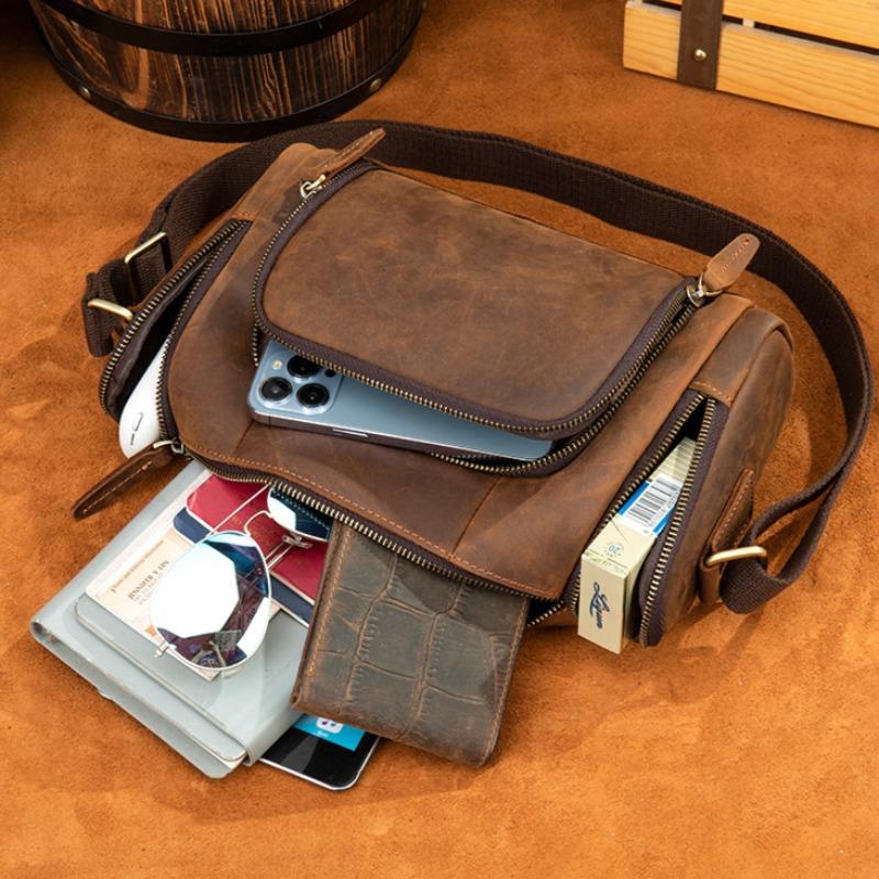 Мужская сумка Crazy Horse Leather из натуральной кожи, пропитанной маслом, через плечо, большая вместимость, модная трендовая косая сумка на плечо