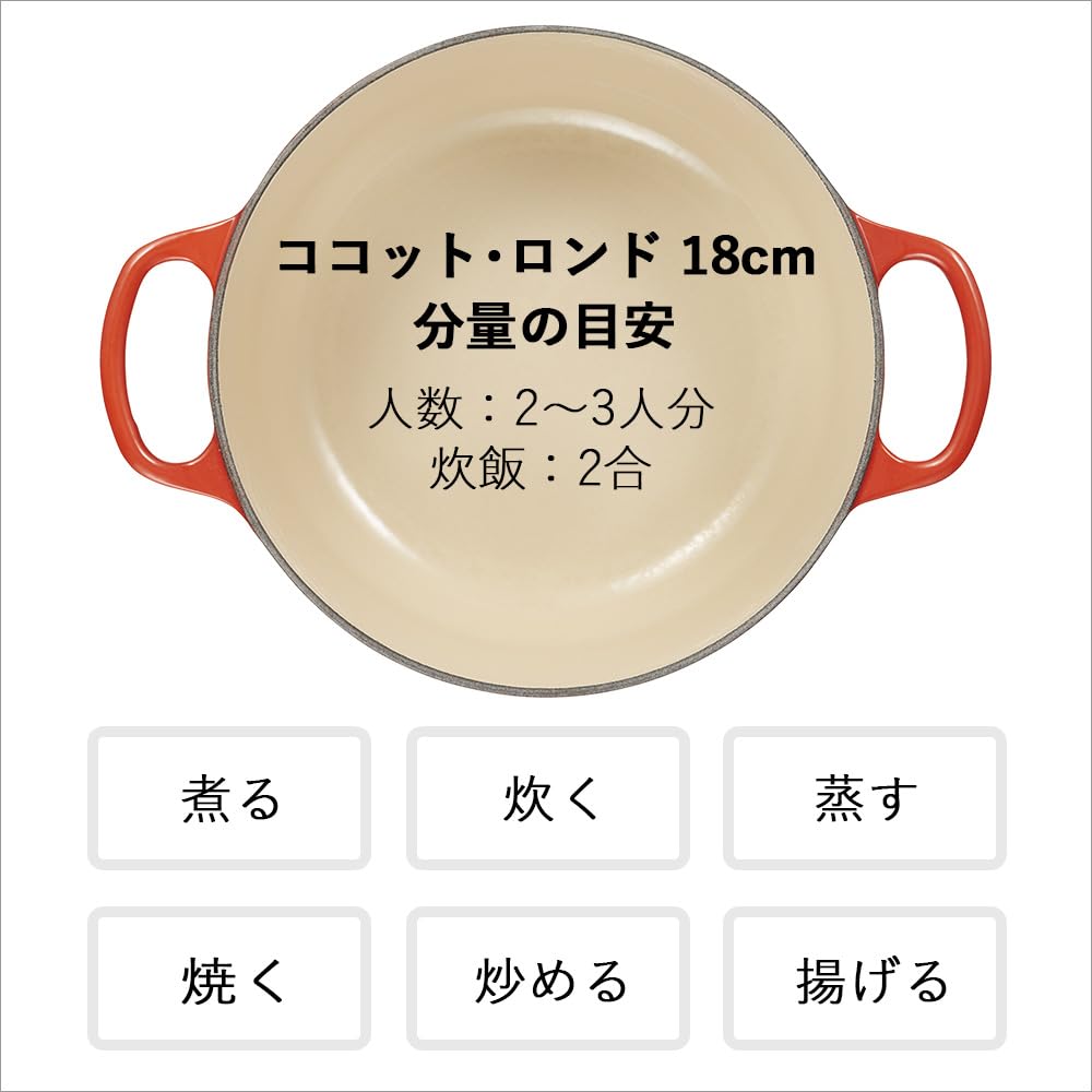 Le Creuset Эмалированная чугунная кокотница 18 Вишня Газ и индукция Духовка Совместимая Японская Ronde, см, Красный, [Официальный продукт]