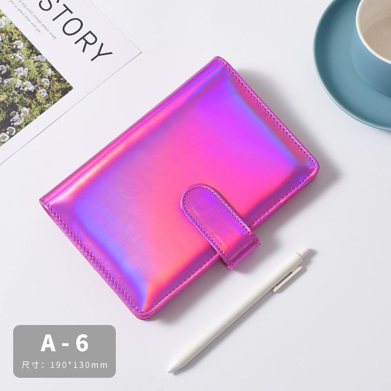 Hologram Binders A6 PU Leather Looseleaf Spiral Empty Holographic Notebook Binders Storage Budget Planners