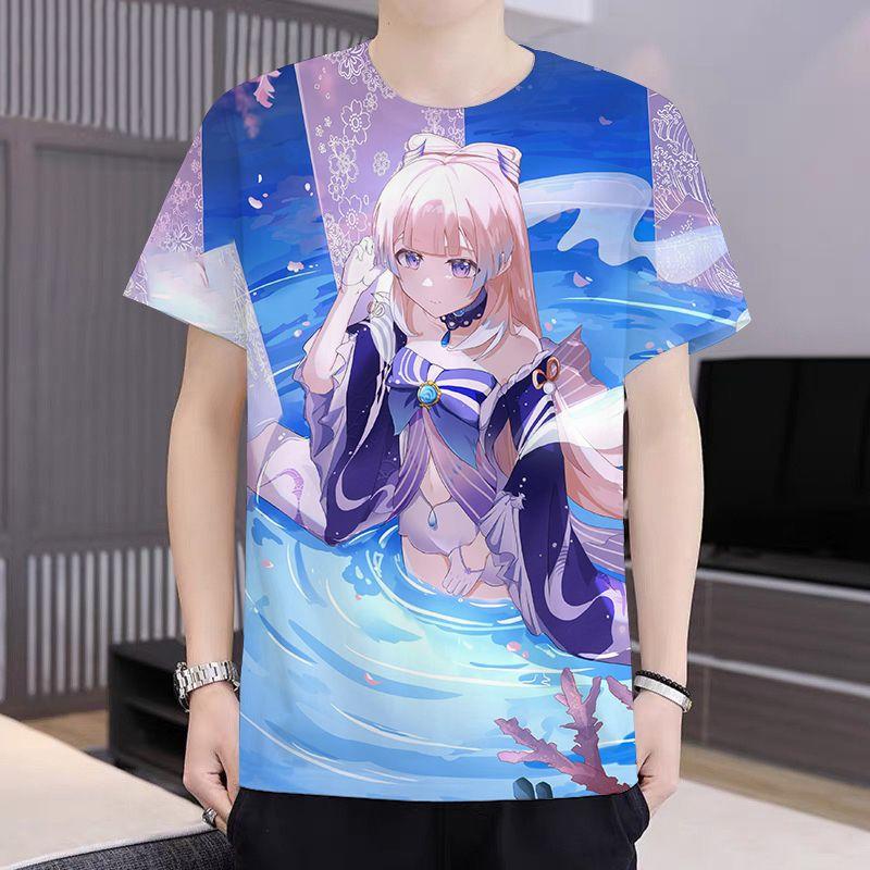 Genshin Impact Ganyu Animation Peripheral Anime Game 3D Print Clothes Summer Round Neck T-shirt Men's and Women's Casual Short Sleeve