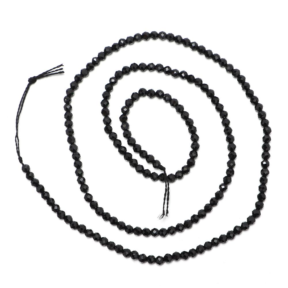 Черные Натуральные Камни 2мм Гранированные Круглые Свободные Бусины DIY Изготовление Ювелирных Изделий Черные Бусины Ожерелье