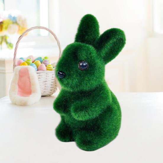 Artificial Moss Bunny Statue Realistic Furry Moss Flocked Rabbit Ornament Standing Foam Rabbit Figurine for Spring Easter Party Patio Desktop Decor