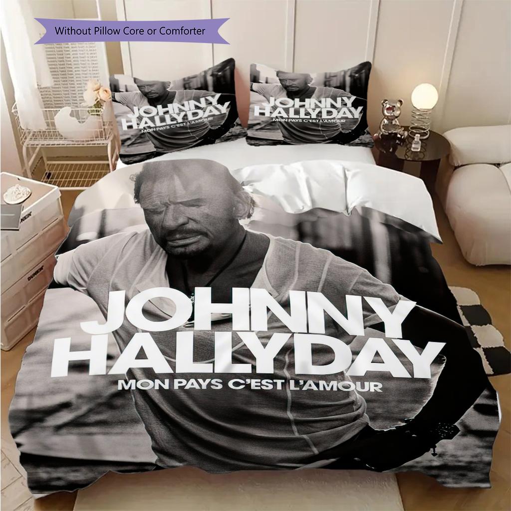 Johnny Hallyday Retro Records bedding, duvet cover, pillowcase, home decoration, birthday gift (1 * duvet cover+2 * pillowcase, coreless)