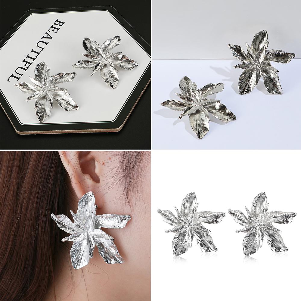 Преувеличенные Модные Элегантные Шарм Серебро Золото Большой Цветок Пусеты Подвески Подвесные Цветочные Серьги Металл