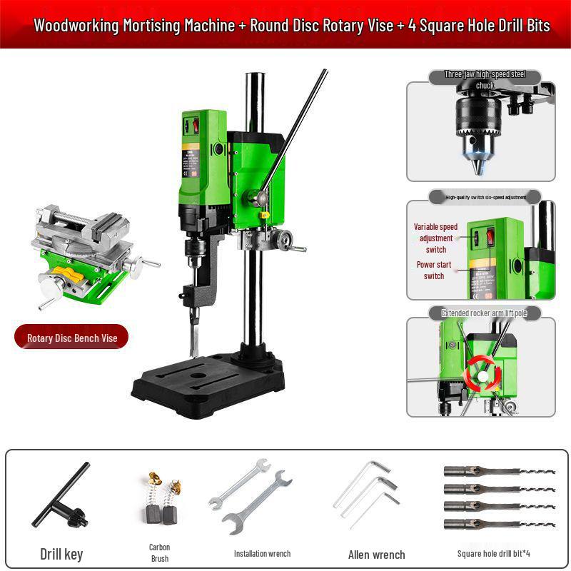 Woodworking Mortiser & Tenon Machine with Square Hole Drill Bit for Solid Wood