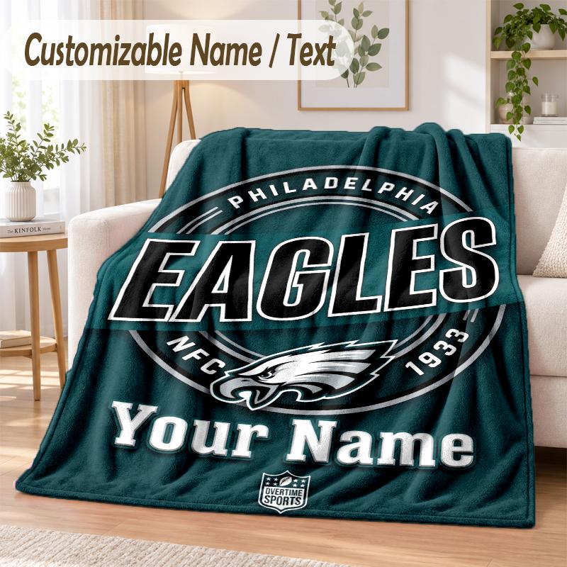 Custom Text Flannel Blanket Philadelphia Eagles Print Warm Cozy Blanket Home Sofa Bedding