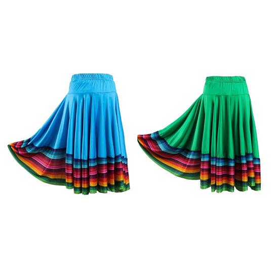 Юбка миди Женская юбка для народных танцев Эластичная юбка с высокой талией Испанская юбка для свинга Радужная юбка с широким подолом Мексиканская юбка для выступлений в стиле фламенко
