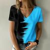 Women's V-Neck Short Sleeve Color and Black Printed Tops Loose T-Shirt Casual Blouse