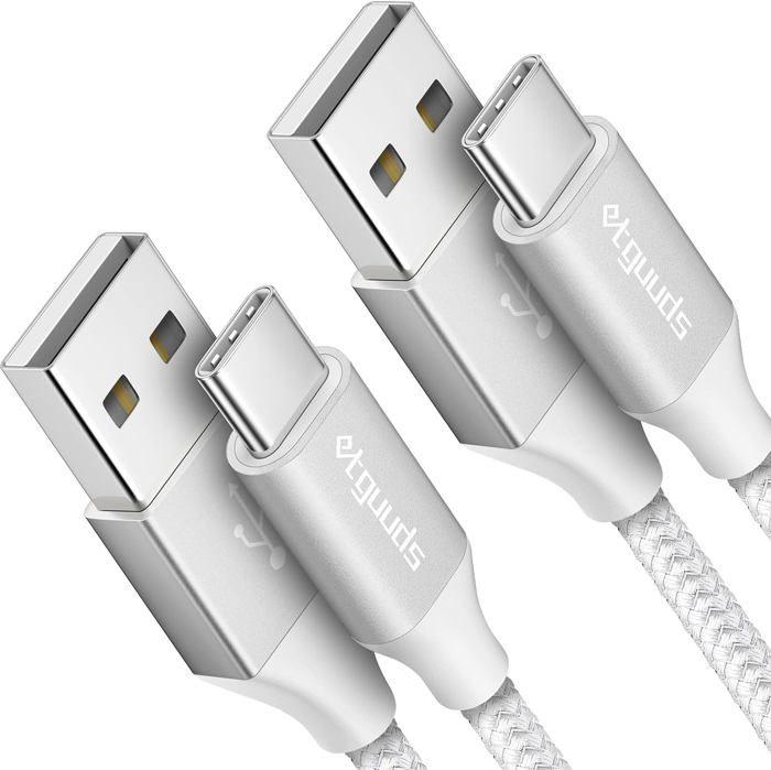 Câble USB C 90cm/2pcs,Blanc Cable USB Type C En Charge Rapide 3.1A Nylon Chargeur USB C Cable Pour Galaxy S21 S20 S22 S10 S9 S8 Plus