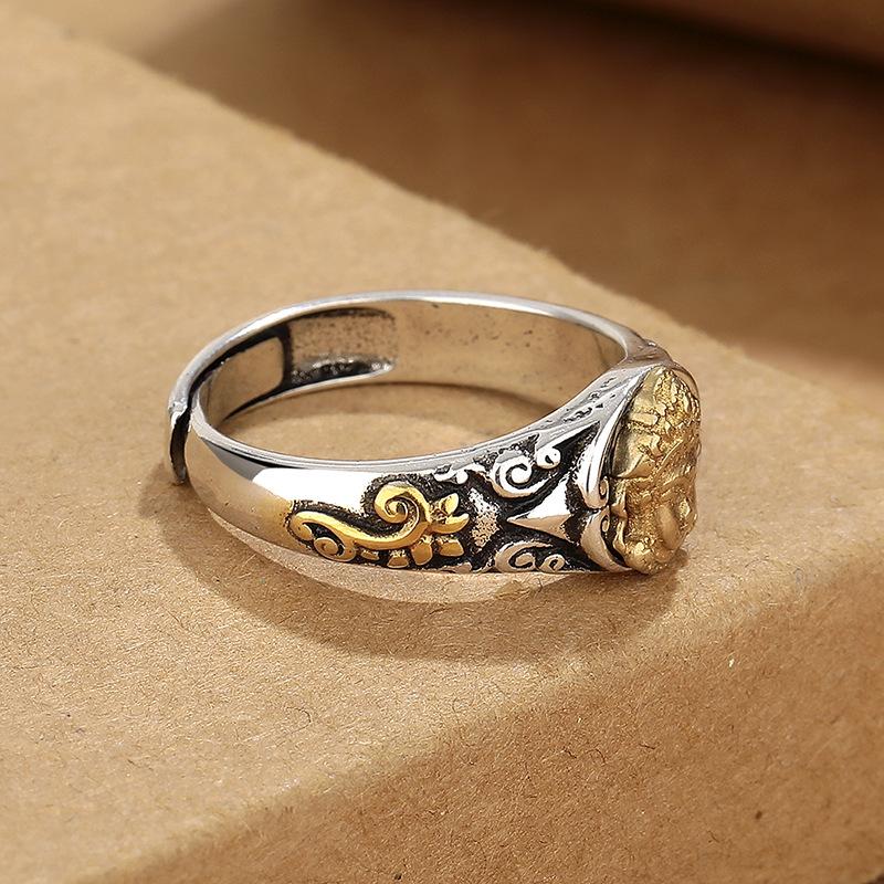Ретро литературный вентилятор Dian Mother позолоченное золотое кольцо женское этническое ветровое ремесло открытое креативное моторное кольцо на палец