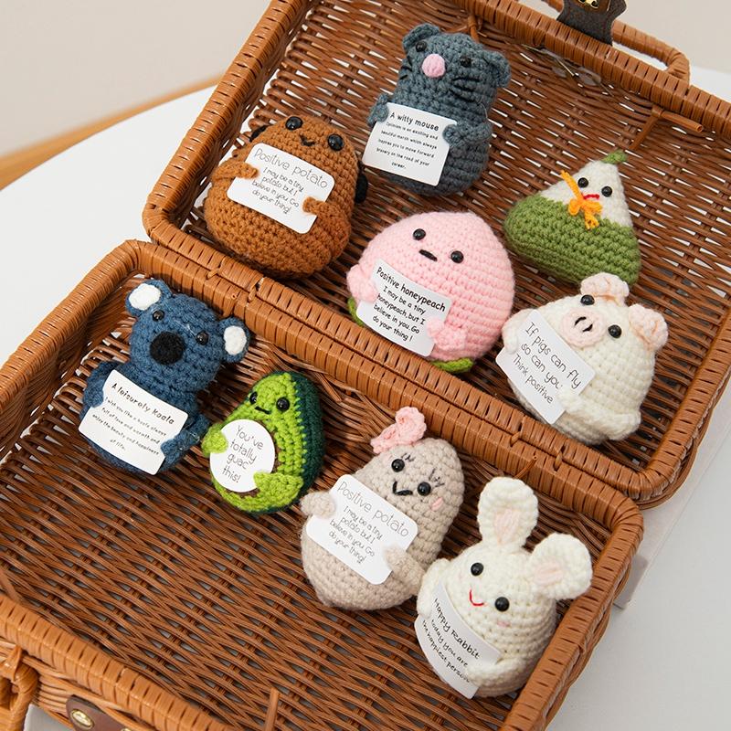 Positive Crochet Fruits Doll Handmade Knitting Vegetables Dolls With Card Knitted Toy For Children Birthday Gift Desktop Decor