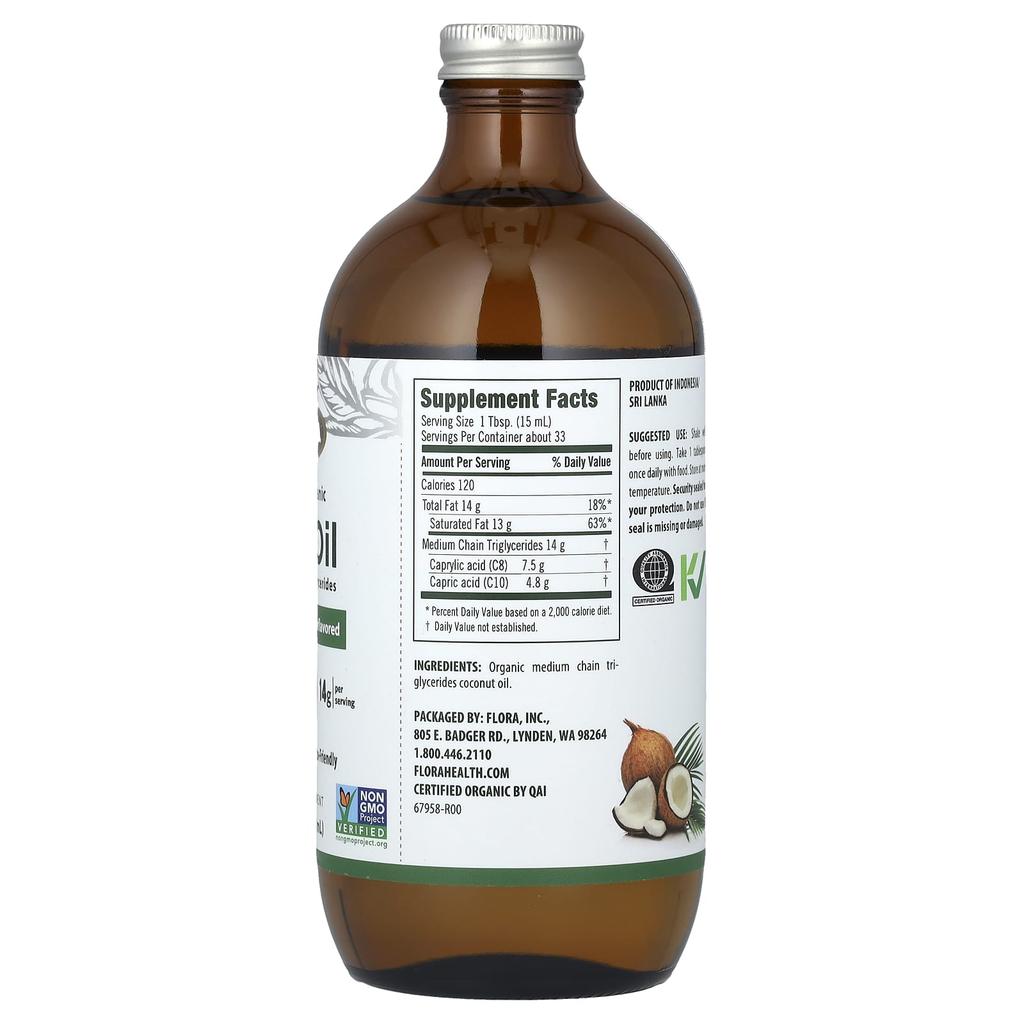 Certified Organic Mct Oil, Unflavored, 14G, 500Ml(17Fl Oz)