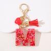 Red A-Z Alphabet Initial Letter Keychain Cute Heart Tassel Resin Charms Keyrings Handbag Charms Car Pendant Trinkets Women Gifts