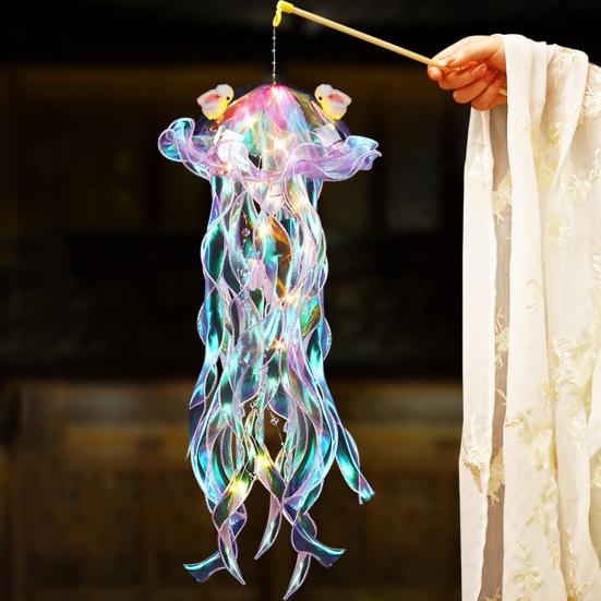 Colorful Jellyfish Lamp Portable Jellyfish Lantern with Handle LED Nightlight for Room Garden Porch